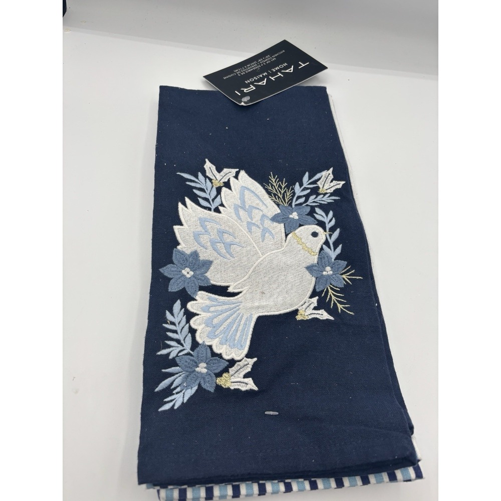Tahari Hanukkah Set Of 3 Kitchen Towels Blue Bird‎ Star Of David Judaism NWT